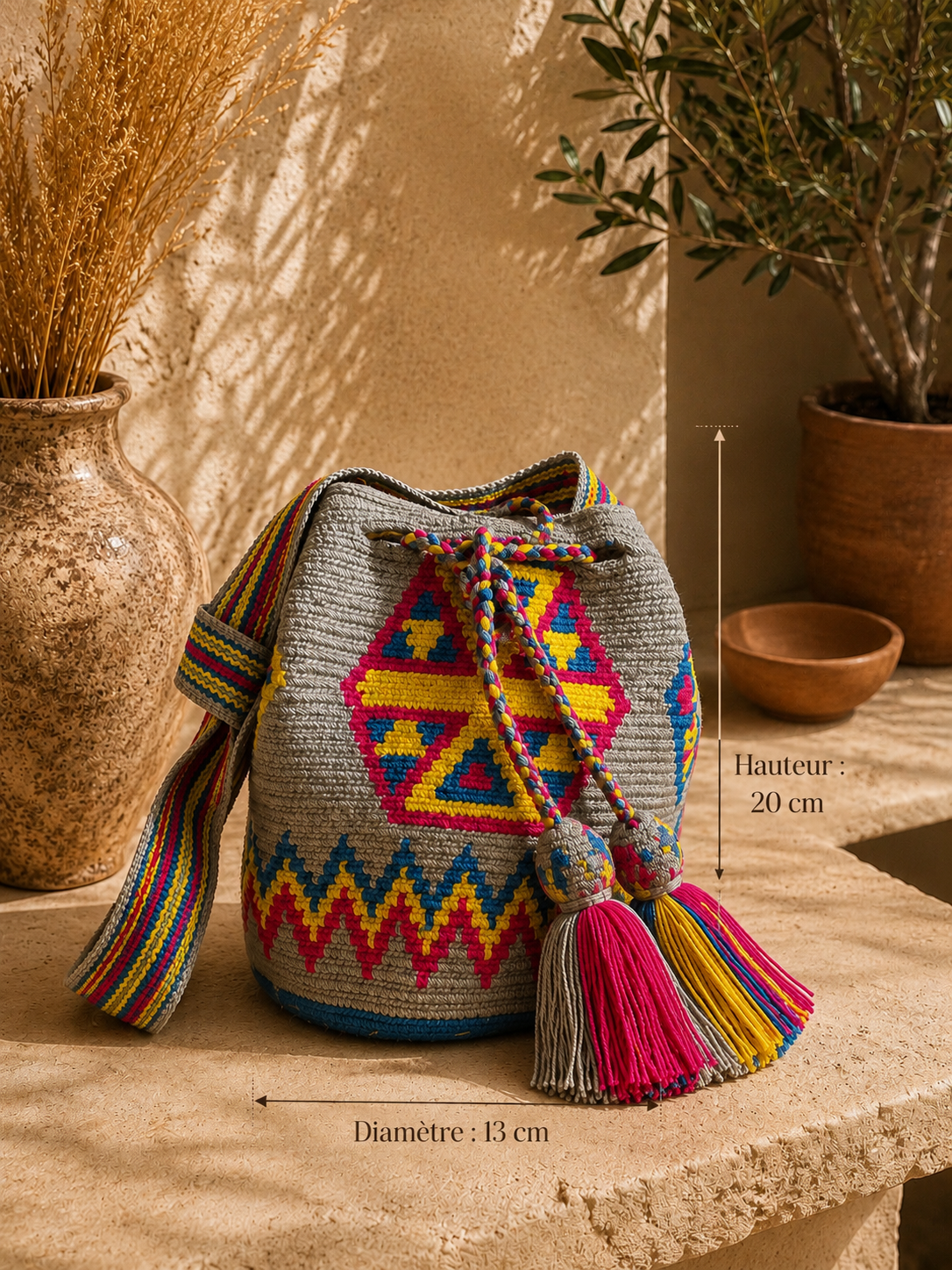 Sac seau MOCHILA Wayuu PETIT – Artisanat traditionnel de Colombie
