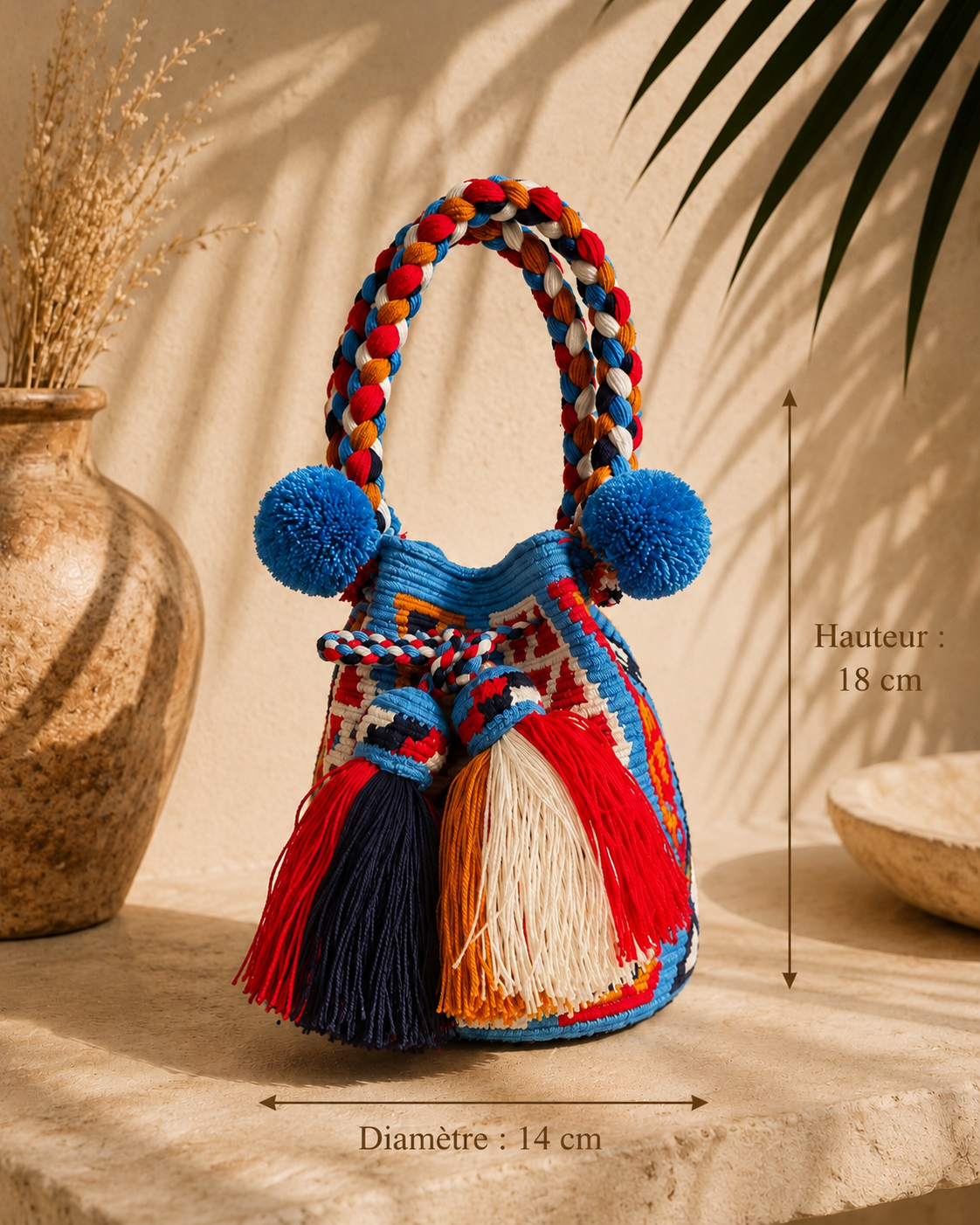 Sac seau MOCHILA Wayuu ANSES – Artisanat traditionnel de Colombie
