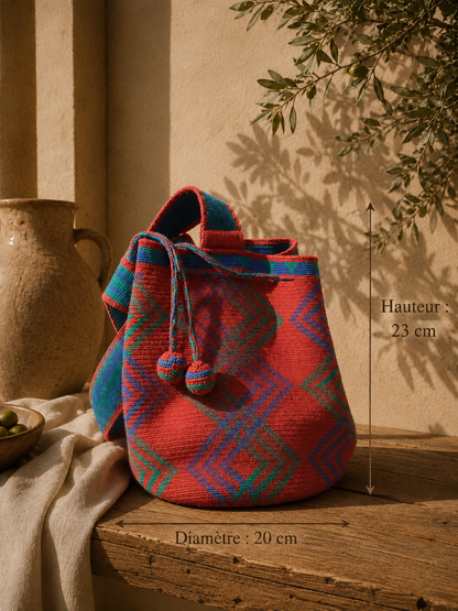 Sac seau MOCHILA Wayuu T. MOYENNE – Artisanat traditionnel de Colombie
