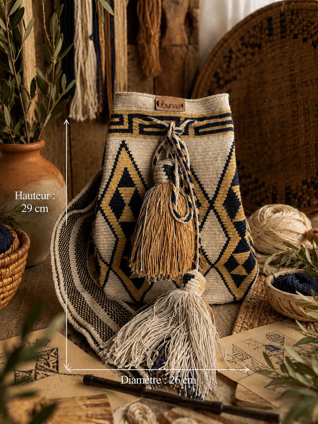 Sac seau GRAND MOCHILA Wayuu – Artisanat traditionnel de Colombie