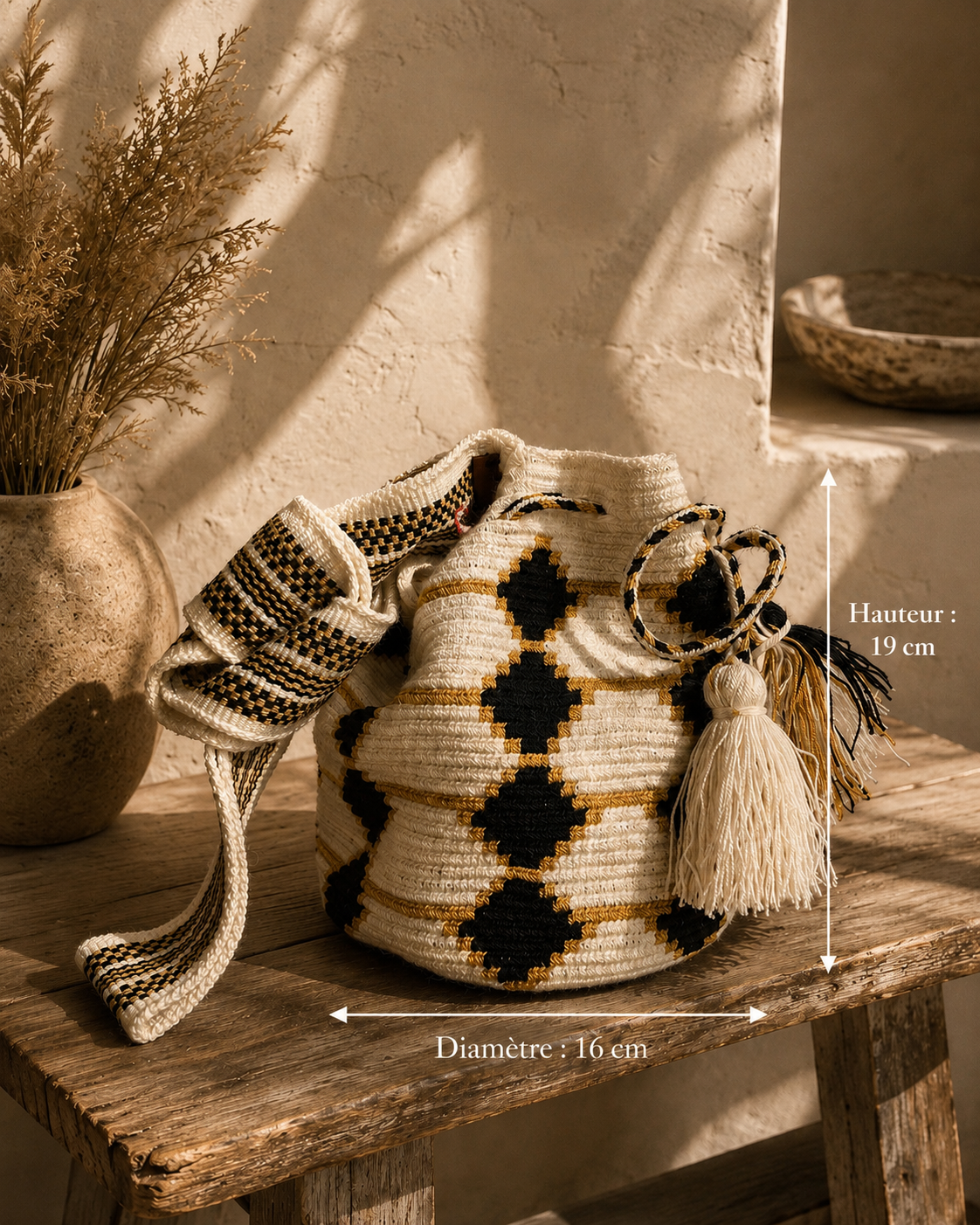 Sac seau MOCHILA Wayuu PETIT – Artisanat traditionnel de Colombie