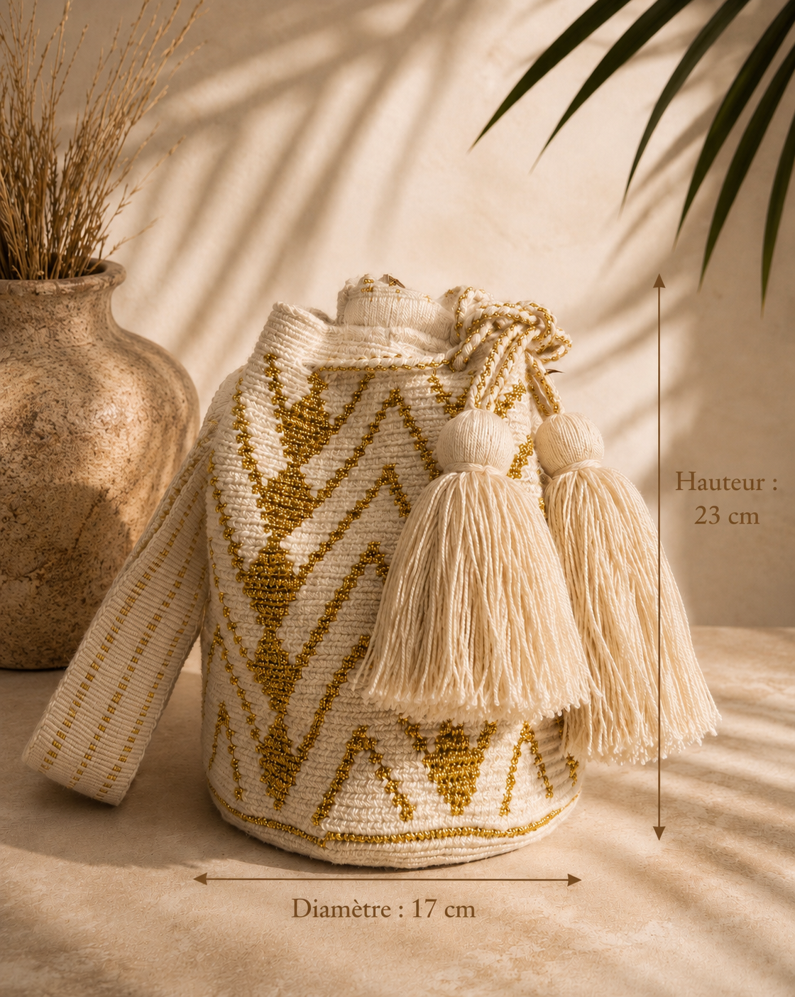 Sac seau MOCHILA Wayuu OR – Artisanat traditionnel de Colombie