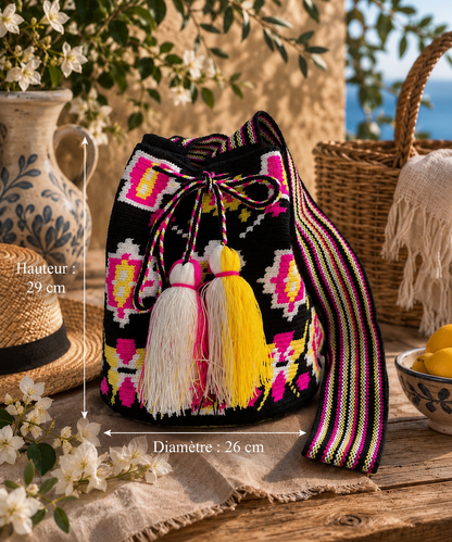 Sac seau GRAND MOCHILA Wayuu – Artisanat traditionnel de Colombie