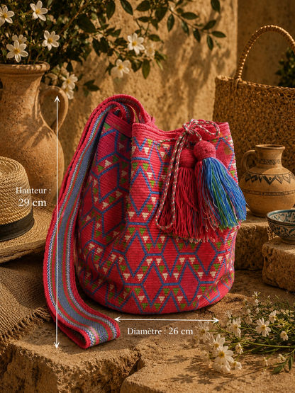 Sac seau GRAND MOCHILA Wayuu – Artisanat traditionnel de Colombie