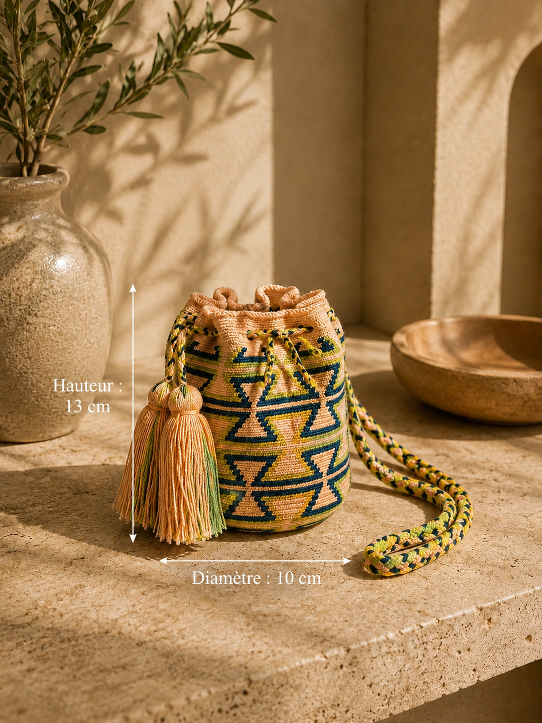 Mini-sac seau MOCHILA Wayuu – Artisanat traditionnel de Colombie