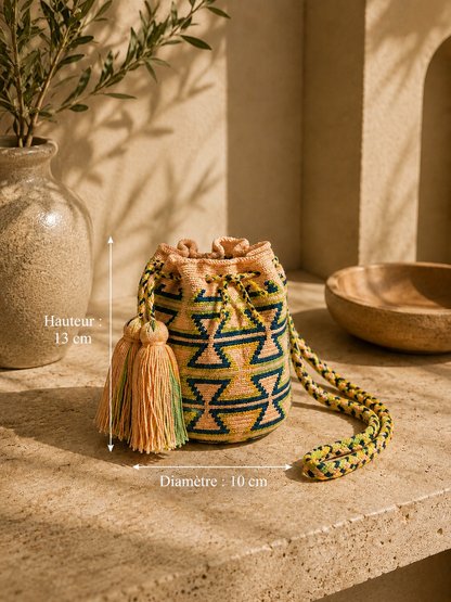 Mini-sac seau MOCHILA Wayuu – Artisanat traditionnel de Colombie