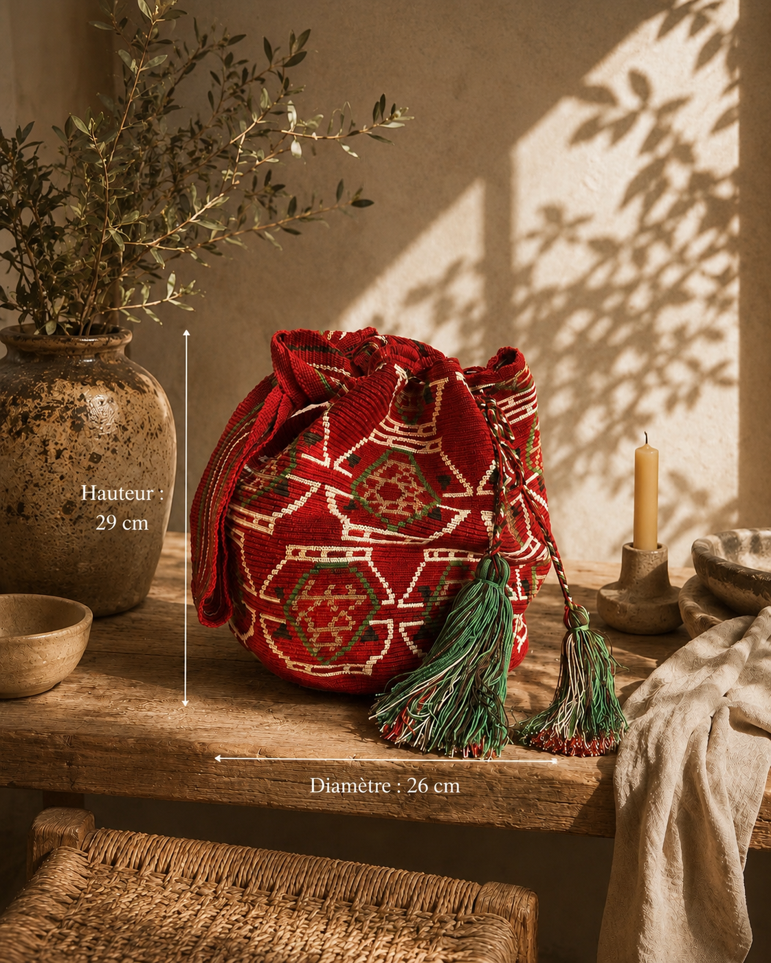 Sac seau GRAND MOCHILA Wayuu – Artisanat traditionnel de Colombie