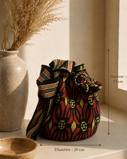 Sac seau MOCHILA Wayuu T. MOYENNE – Artisanat traditionnel de Colombie