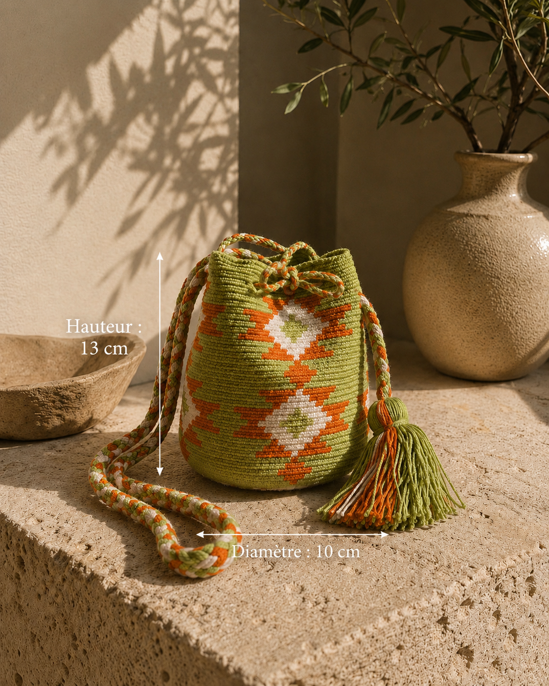 Mini-sac seau MOCHILA Wayuu – Artisanat traditionnel de Colombie