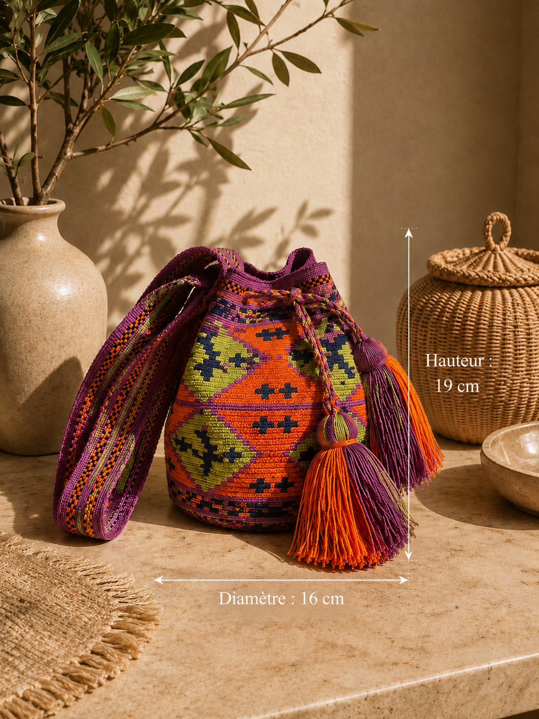 Sac seau MOCHILA Wayuu PETIT – Artisanat traditionnel de Colombie