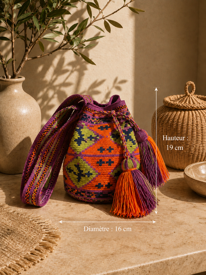 Sac seau MOCHILA Wayuu PETIT – Artisanat traditionnel de Colombie